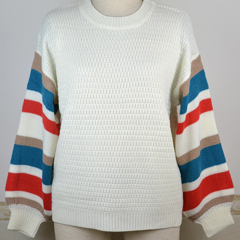 Вязаный свитер с длинным рукавом для женщин в полоску кофта вырезом пуловеры 2020