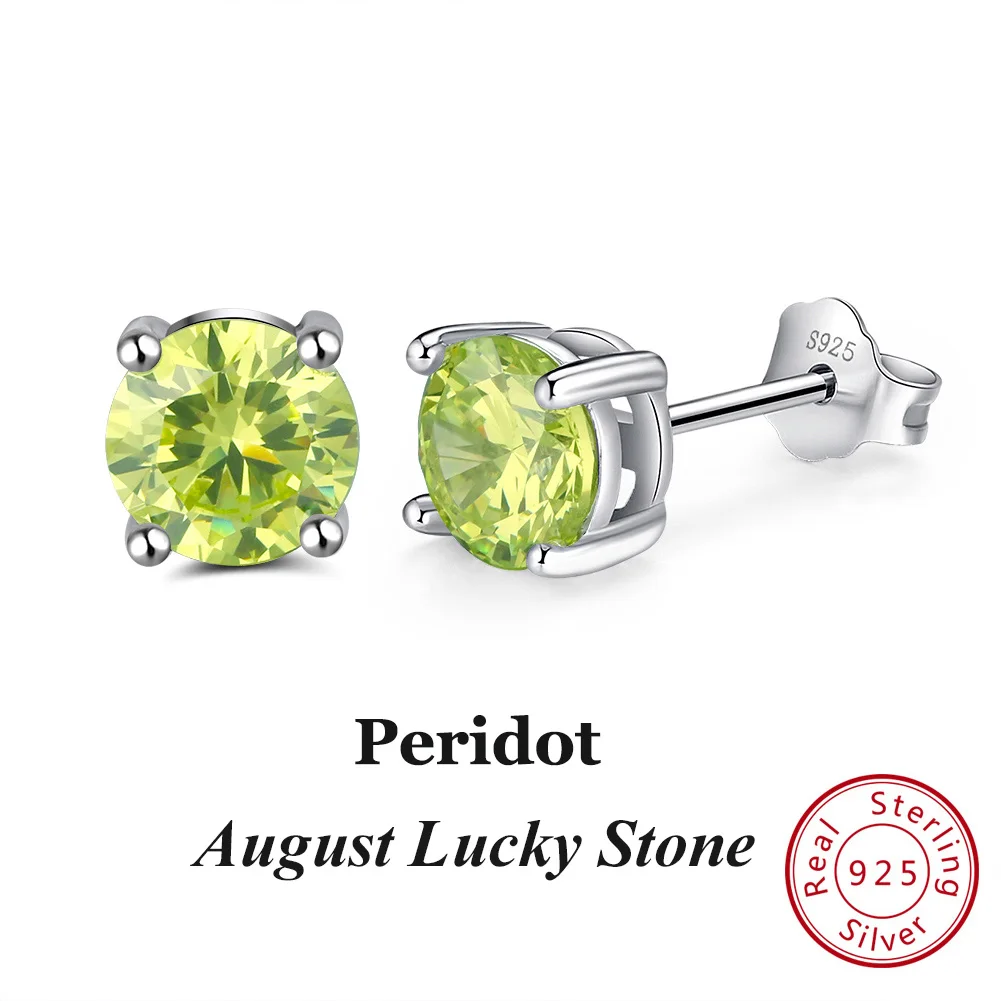 Aug Peridot ORSA JEWELS, 12 цветов, серьги-гвоздики с камнем по месяцу рождения для женщин, 925 пробы, серебряные серьги с зубцами, Установка AAA кубического циркония, ювелирное изделие SE84 - Цвет камня: Aug Peridot