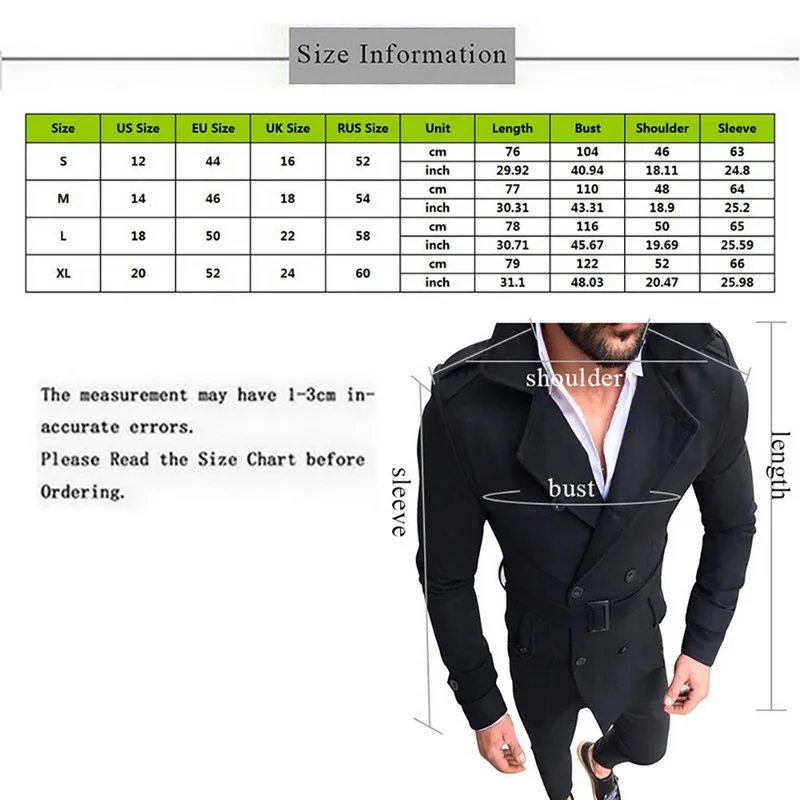 

Men Winter Warm Windbreaker Trench Woolen Coat Retro Jacket Men Coat Jackets Double Breasted Fashion Male Winter Autumn Overcoat