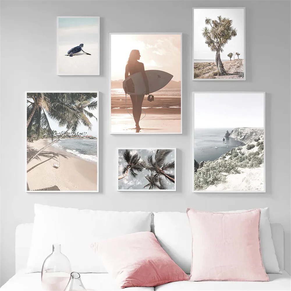 Постер в скандинавском стиле с изображением морских КИТ и птиц Пляжное кокосовое