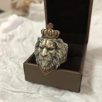 new fashion vintage crown lion ring men cross male lion head ring domineering mans ring
