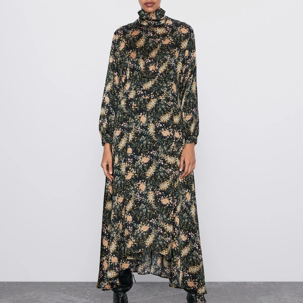 Женское винтажное платье с высоким воротником Элегантное Длинное