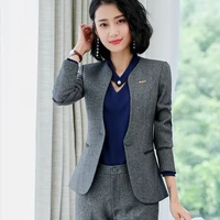 lenshin gray professional business jacket for women work wear office lady elegant female blazer coat top