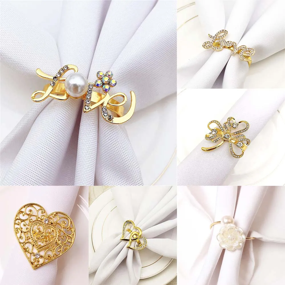 

Valentine's Napkin Ring Rhinestone Love Shape Napkin Holder Metal Napkin Buckle Dinner Table Decoration Wedding Party Supplies