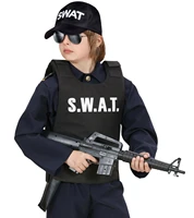 kids police swat bulletproof vest swat cap hat costume fancy dress outfit 3 9years children policeman costume