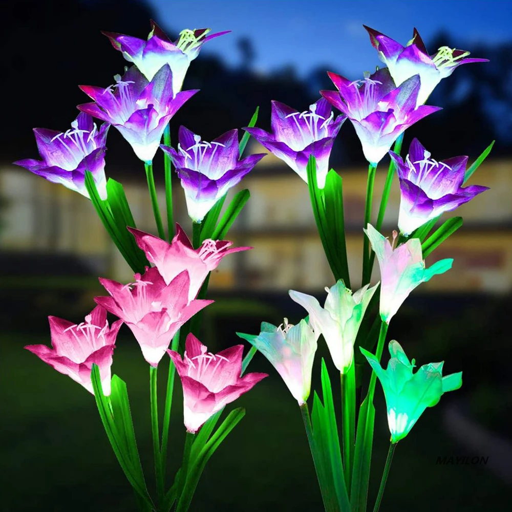 

Outdoor LED Solar Light RGB Color Lily Garden Flower Waterproof Decorative Lamp 600AMH Solar Power Yard Lawn Path Wedding