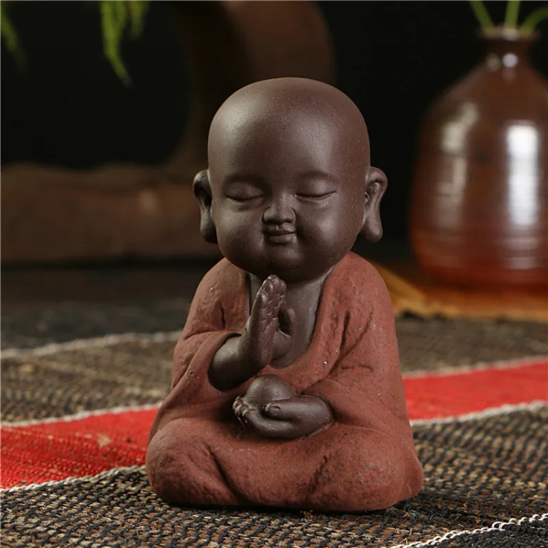 

MONSAM statues small monk color sand ceramic home club geomantic decoration Purple Sand Figurines Tea Pet