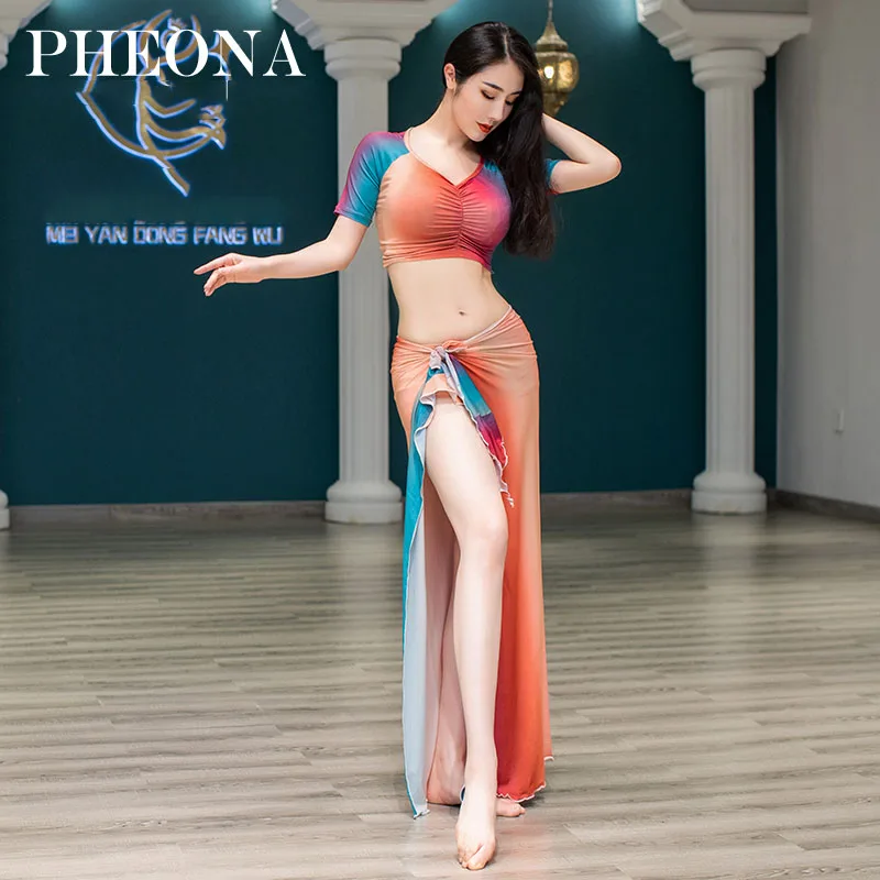 

Belly Dance New Female Elegant Top Practice Clothes Suit Long Skirt Summer Net Yarn Profession Dancing Performance Clothing New