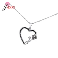 women girls popular love heart shining crystal necklace rhinestone rose flower pendant necklaces new year gift jewelry