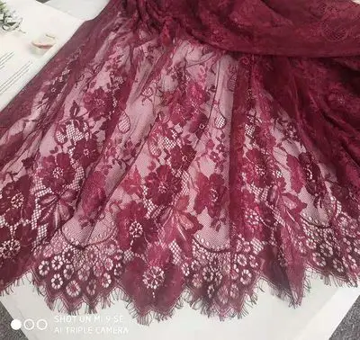 Wine red 3 м/лот классический дизайн нейлоновое платье ресницы кружевной отделкой мягкий черный белый красный розовый темно-синий французский двусторонний Шантильи кружевная ткань 70 см - Цвет: Wine red