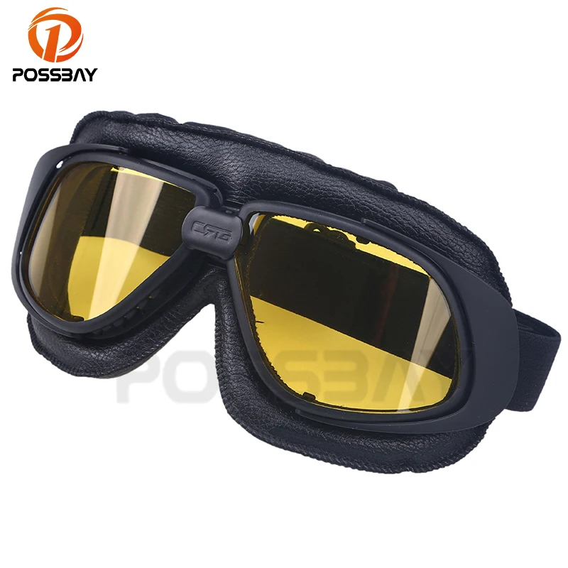 Posbay черные кожаные очки солнцезащитные лыжные для мотокросса пилот мотоцикла