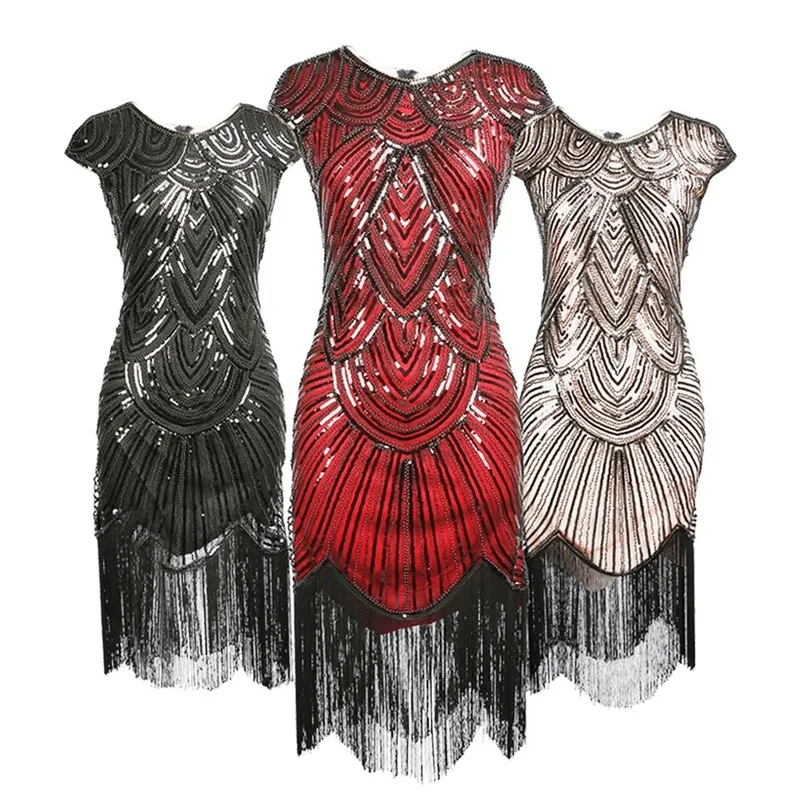 Женское платье в стиле ретро без рукавов с блестками|Женские платья| |