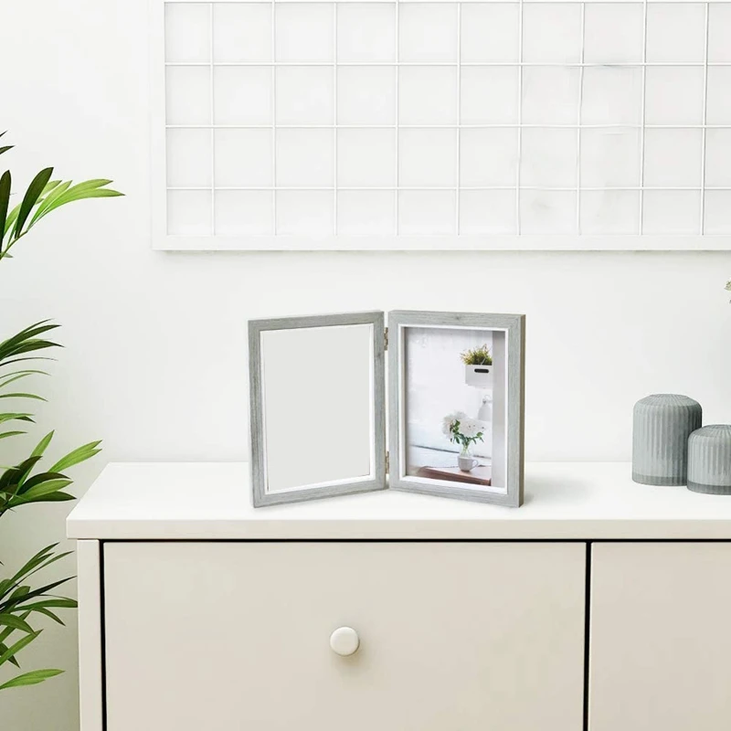 Двойная фоторамка 5X7in деревенская серая Деревянная откидная на петлях свадебные