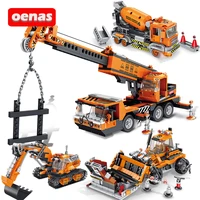 city engineering excavator bulldozer crane mixer truck building blocks construction vehicle car model toy for children kids gift