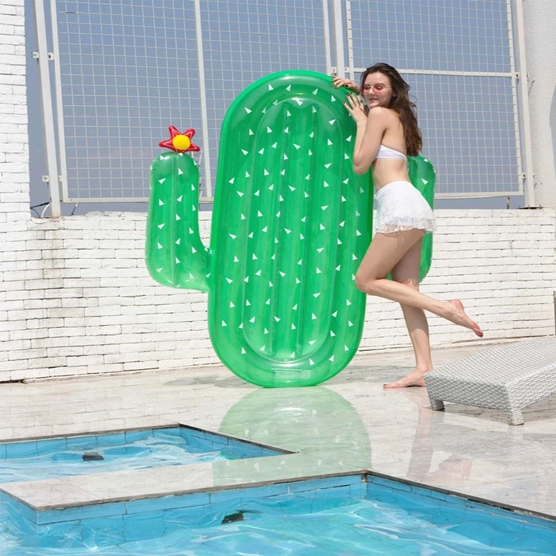 

Inflatable Cactus Float Mattress Lounge Floating Row Pool Giant Float Swimming Ring Green Cactus Party Water Toy