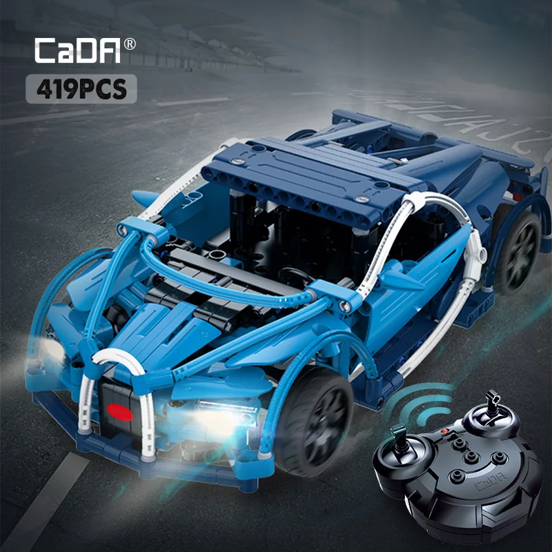 

Cada 419PCS RC Blue Sports Racing Cars DIY Model Building Blocks For City Technical Remote Control Vehicle Toys for Kid