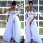 2021 аппликация из белого кружева Африканский Свадебный комбинезон со съемным шлейфом с открытыми плечами садовый Пляжный наряд для невесты брючный костюм