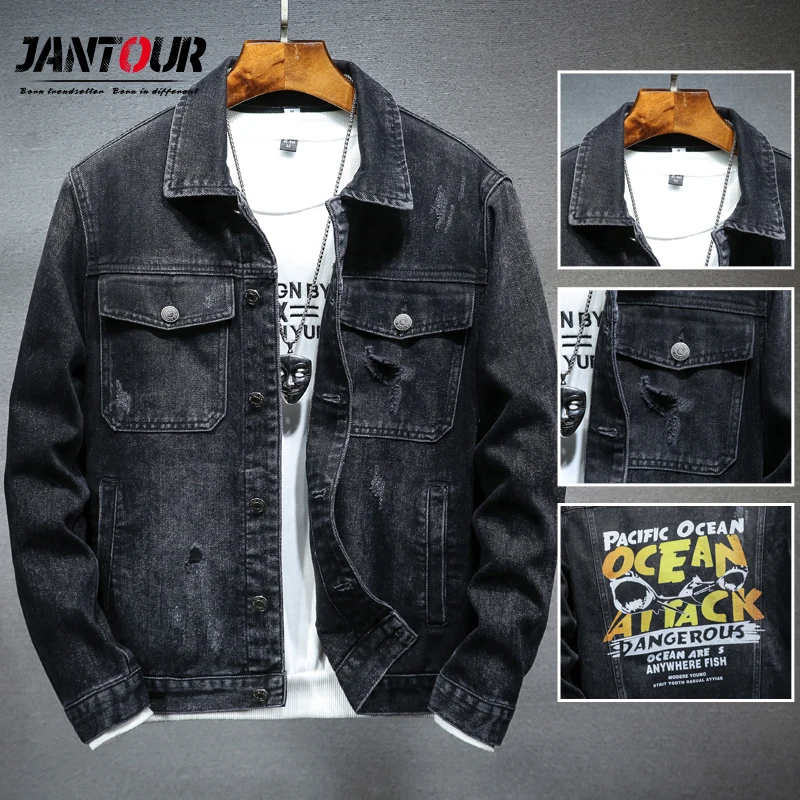 

Hommes Veste New Jacket Men Autumn Winter Men Clothing Fashion Letter Print Thicken Denim Jacket Turn-Down Collar Big Size M-4XL