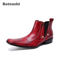 batzuzhi fashion formal dress boot shoes men ankle boots slip on square toe motocycle boots cowboy party and wedding big sizes