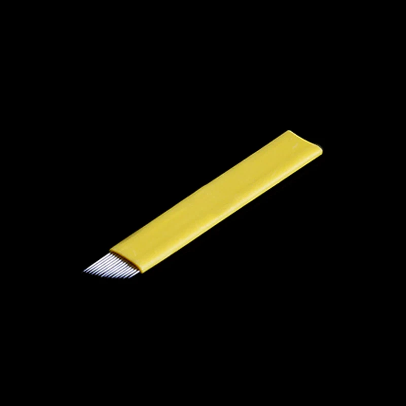 

High Quality 0.2mm 10pcs/lot Tattoo Needle Blades Yellow Blue14 pin Needles for Permanent Eyebrow Makeup Manual Pen