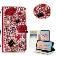 lipstick kiss flower handbag diamond flip wallet leather case cover for samsung galaxy note 20 10 9 s21 s20 ultra s10e98 plus
