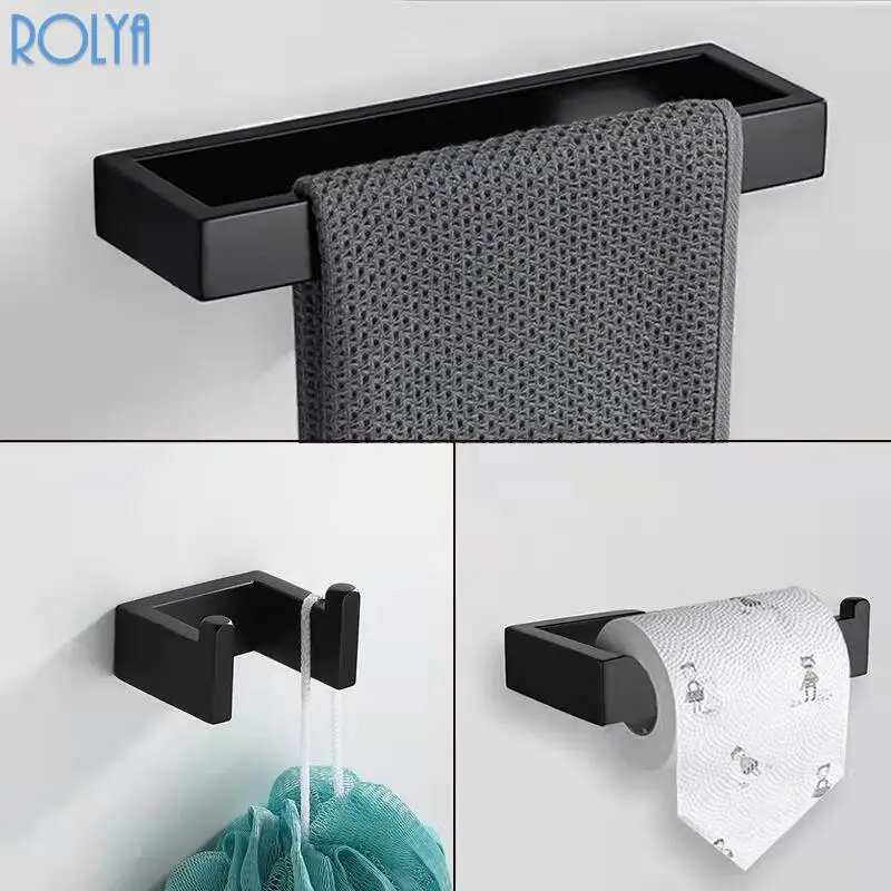 Матовый черный набор Вешалки для полотенец двойное кольцо крючок пальто вешалка