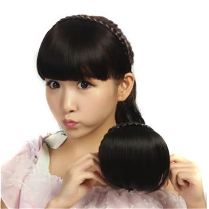 15 см Длина короткая коса тупая челка натуральные аккуратные шиньоны