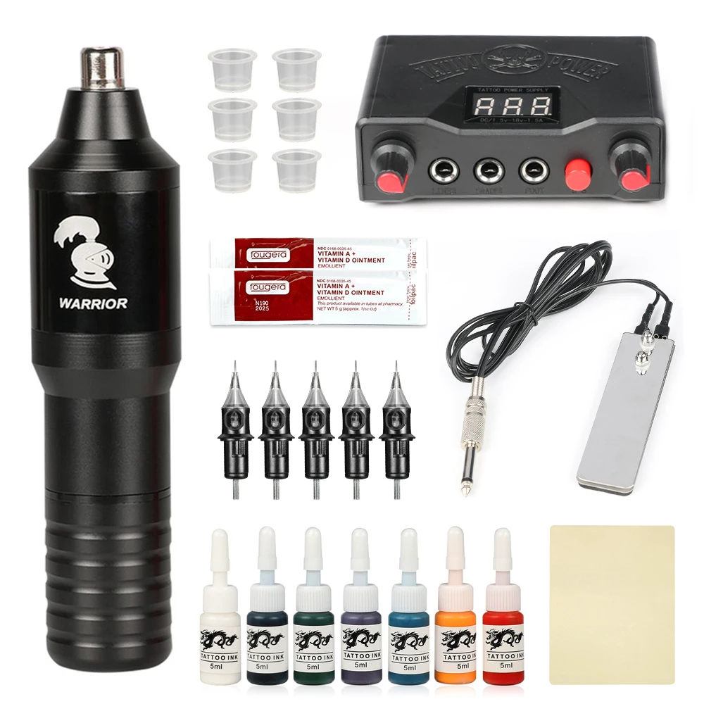 

Tattoo Machine Kit Set LCD Digital Screen Power Supply 18V Cartridges Needle Professional Complete for Tattoo Beginners Artist