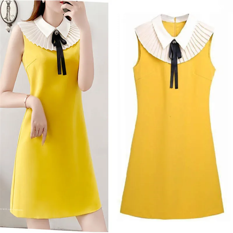 

Dresses Summer Fashion Europe Ruffles Bows dress Women's OL Elegant Woman Ladies Orange Vestidos Sleeveless Tops Dress NS101