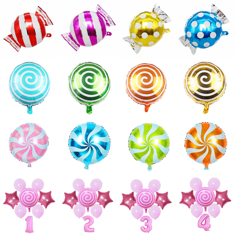 

18inch Candy Foil Balloons Round Colorful Lollipop Aluminum Ball For Wedding Kids Favor Toys Globos Baby Shower Party Decoration