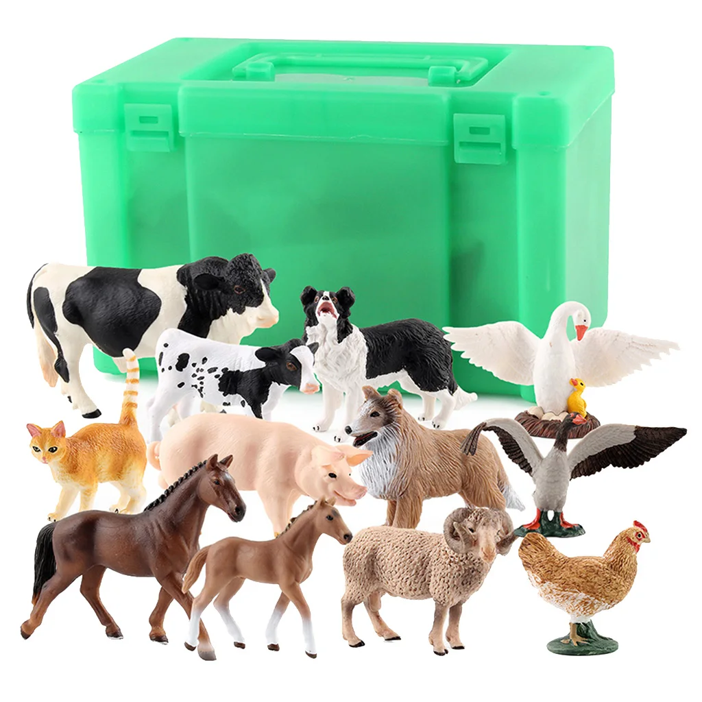 12 Pieces Simulation Farm Animal Model Plastic Action figure with Storage Base for Sandtables Home Decor |