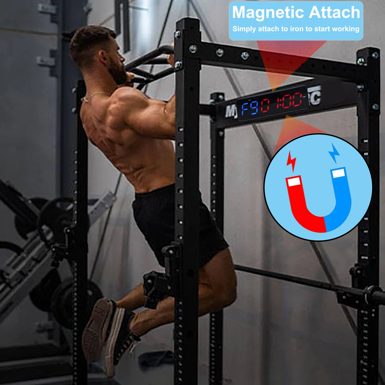 구매 휴대용 체육관 운동 타이머, 자석 척추가 내장된 피트니스 시계, 블루투스를 통한 무료 모바일 앱에서 제어, 파란색 빨간색