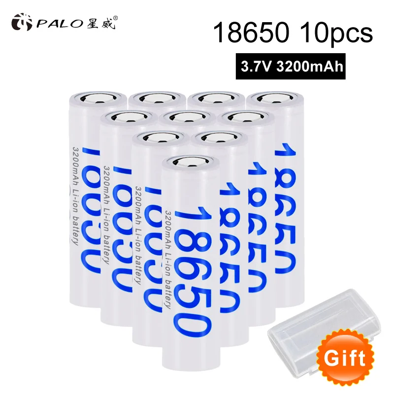 PALO 3,7 V 18650 литий-ионные аккумуляторы, аккумуляторная батарея 3200mah для фонарика, фонарь, электронная сигарета - Цвет: 10PCS battery