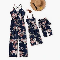 family matching ladies playsuit party jumpsuit v neck floral bandge romper mom daughter mid waist long trousers pants clubwear