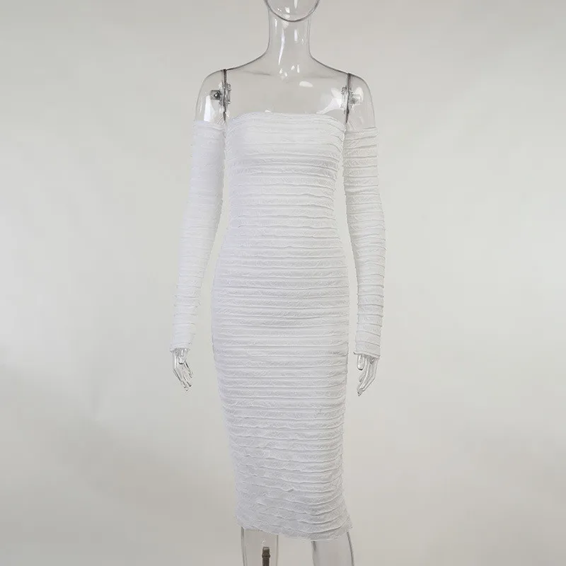 

CNYISHE 2021 Summer Autumn Slash Neck See Through Pencil Dress Women Fashion Backless Off Shoulder Party Midi Dresses Vestidos