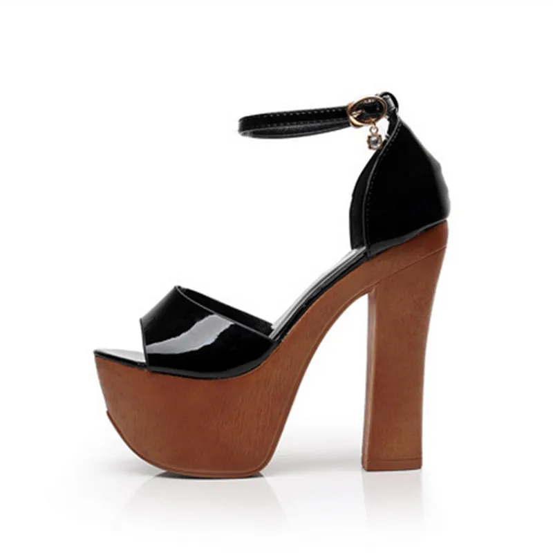 

Summer 14cm thick heels super high heels nightclub waterproof platform patent leather pumps sexy fish mouth