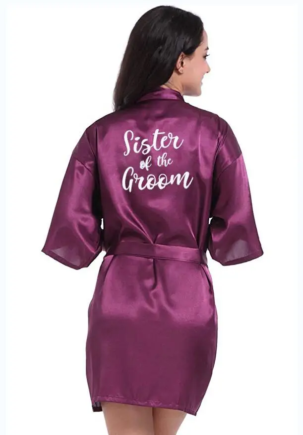 purple sister groom Темно-фиолетовый свадебный наряд подарок для невесты получить свадебное кимоно Женский Атласный халат для бабушек свадебные платья - Цвет: purple sister groom