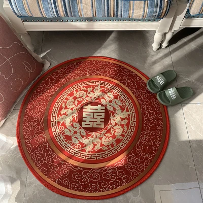 

Chinese Style Festival Marries Round Red Carpet Happy Word Sitting Room Bedroom Prevent Slippery Gground Mat