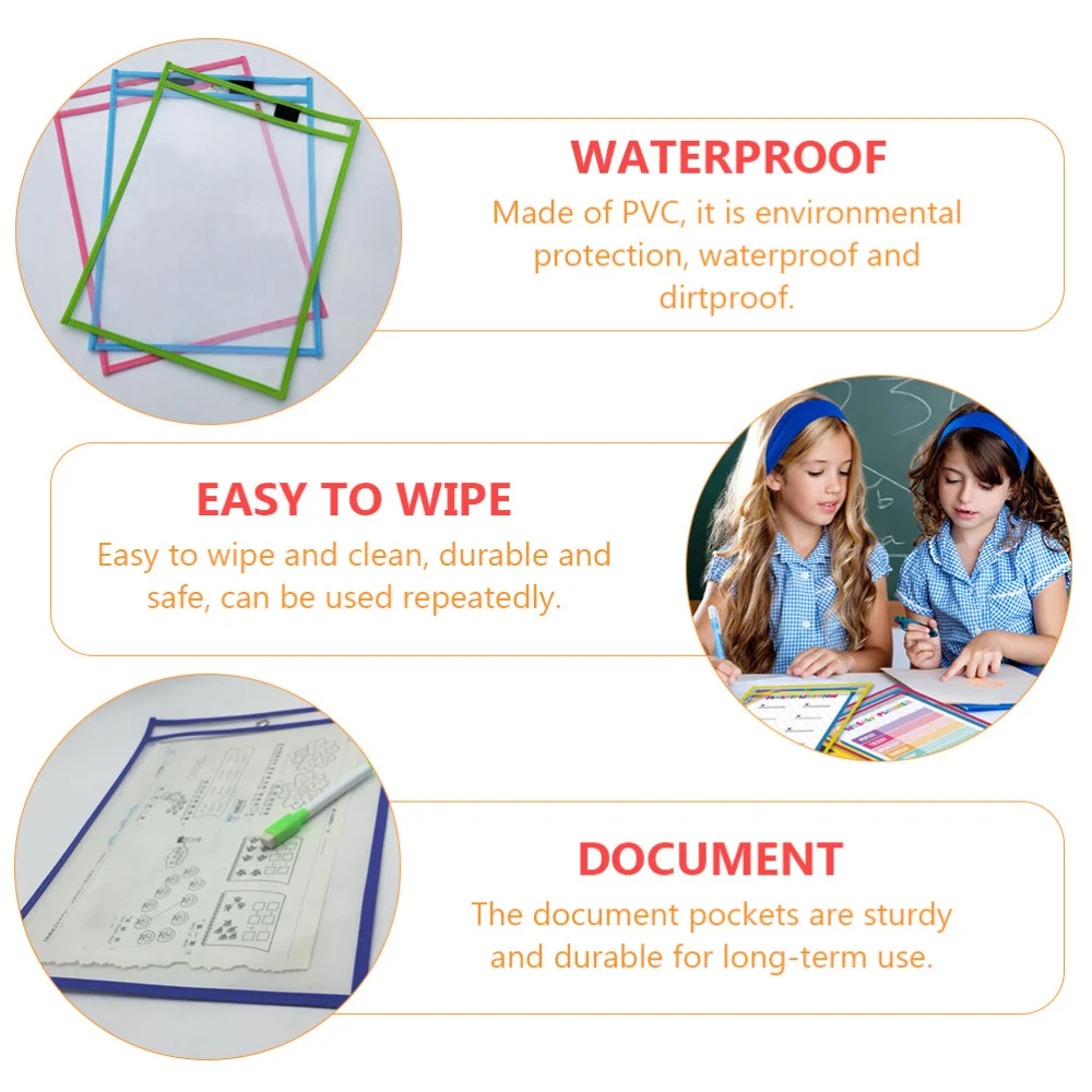 

Kids Dry Erase File Pockets Durable Document Pouches with Pens (Random Color)
