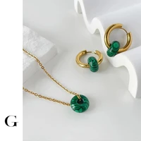 ghidbk vintage green malachite beaded hoop earrings for women stainless steel natural stone jewelry temperament fashionable gift