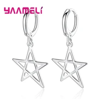 flexible 925 silver leverback huggie earring smooth metal star dangle drop piercing pendientes womans fashion brincos jewelry