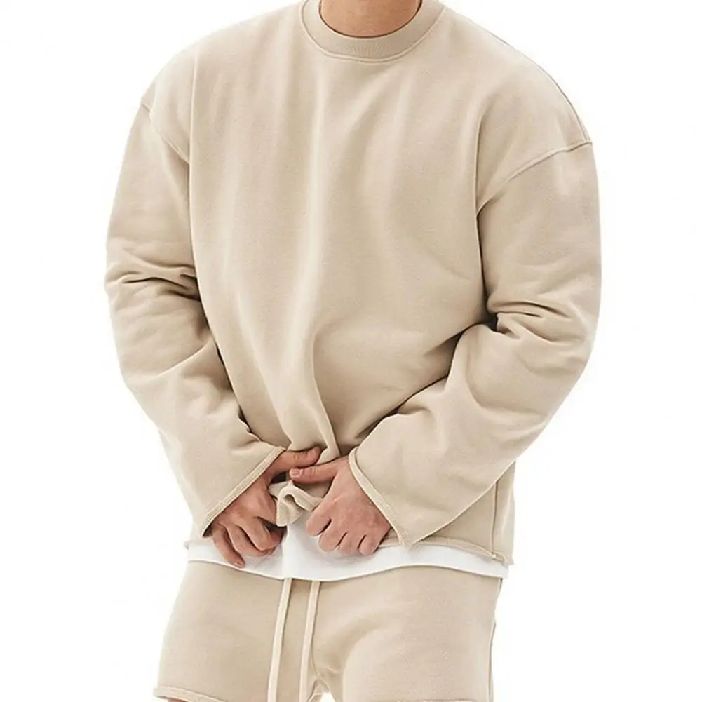 Мужской Однотонный свитер с круглым вырезом и длинными рукавами