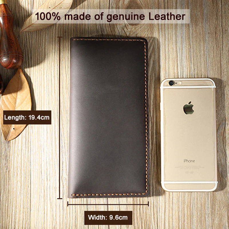 Кошелек мужской из натуральной кожи Крейзи Хорс винтажный удлиненный бумажник