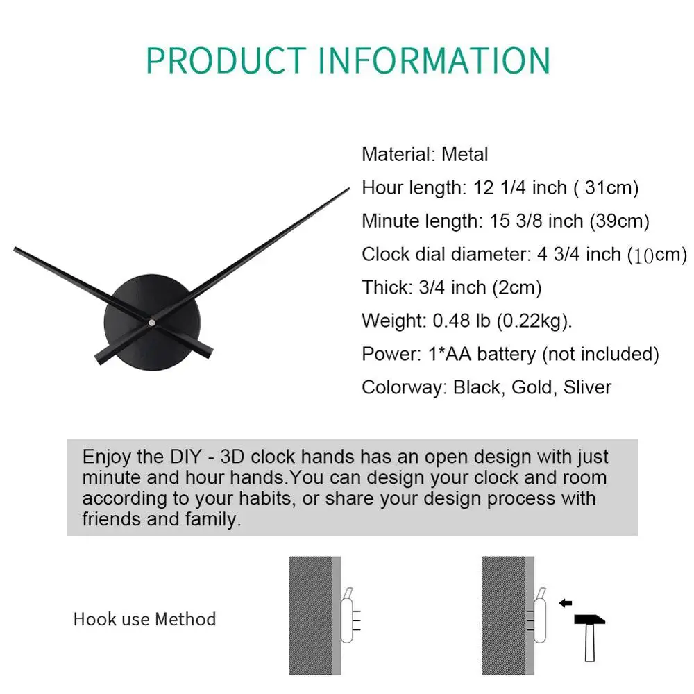 2021 короткие большие часы сделай сам с иглами кварцевый механизм большого размера