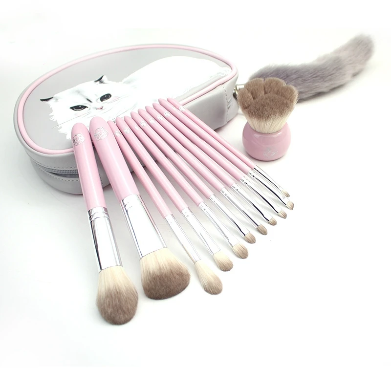 Набор профессиональных кистей для макияжа из 12 предметов кисти + сумка кошек Brochas