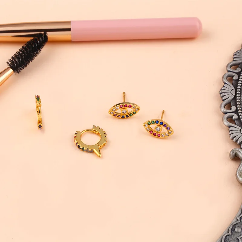 2 шт Мода Циркон с радужным блеском глаз серьги гвоздики для женщин Радуга