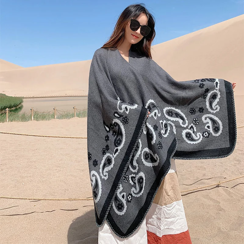 

All-Match New Winter Scarf Women Cashmere Ponchos Capes Female Fashion Thick Oversize Travel Blanket Stoles Pashmina Shawl Cape