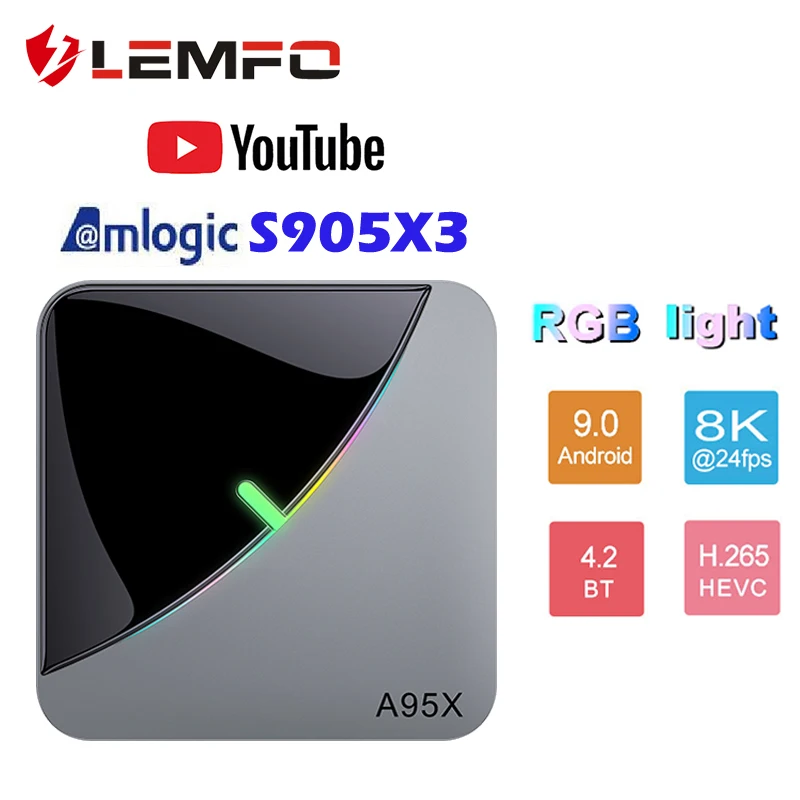 LEMFO светильник RGB tv Box 8K S905 X3 A95X F3 Air Android 9 0 Поддержка IP 4 Гб Ram 64 ГБ Rom Wifi Bluetooth Youtube |