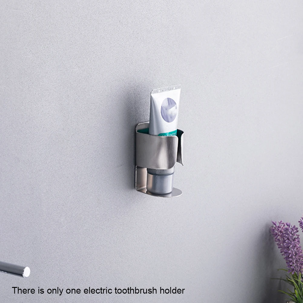 

Electric Toothbrush Holder Rustproof Modern Stainless Steel Wall Mounted Hygienic Adhesive For Toothpaste No Drilling Bathroom