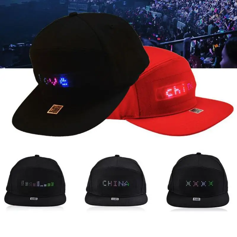 

Men Women Bluetooth LED APP Controlled Baseball Hat Message Display Hip Hop Cap C90E